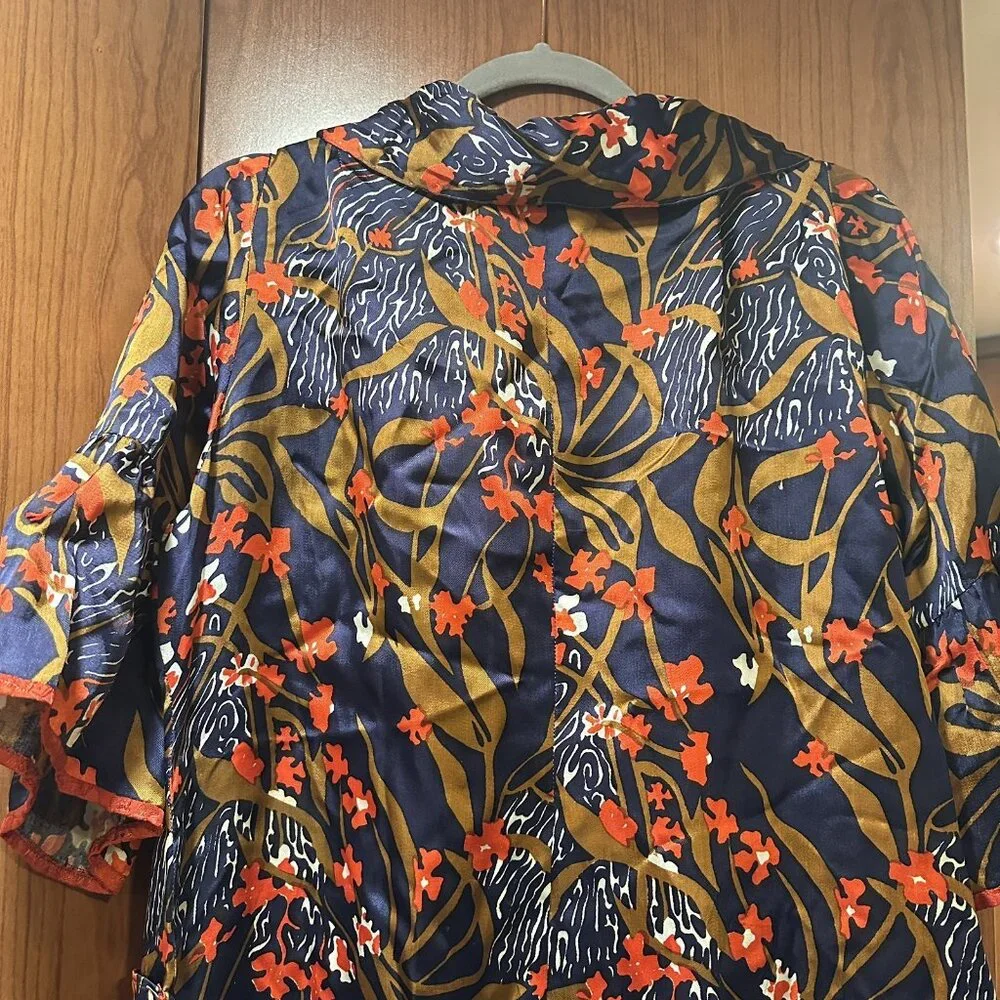 Vintage Wrap Silky Satin Robe Dressing Gown Floral Kimono Maxi Bell Sleeve 80s